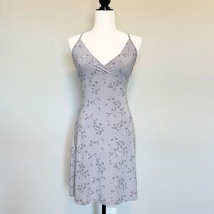 Y2K Babydoll Dress Small Stretch Gray V-Neck Spaghetti Strap Floral Fairy Goth